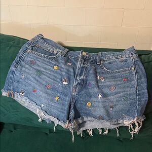 American Eagle Outfitters Blue Embroidered Jean Shorts